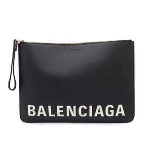 Balenciaga Clutch Bag Logo Leather Black